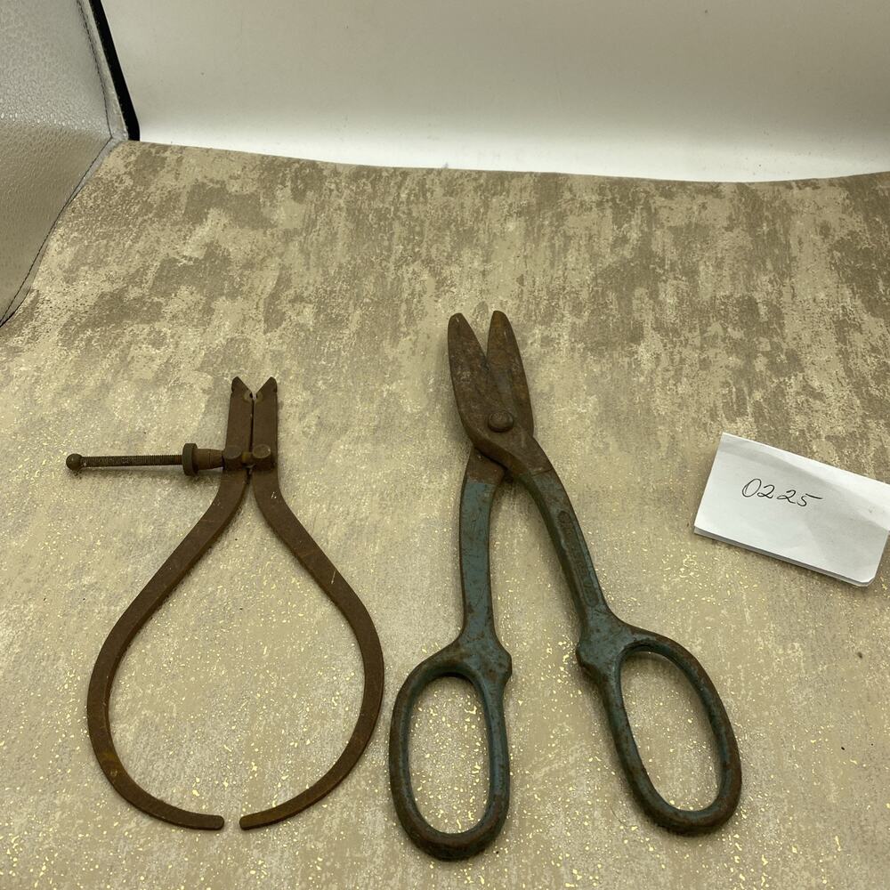 Lot Of 2 Antique Tools~ forged steel shears/scissors U.S.A & Vintage Calipers